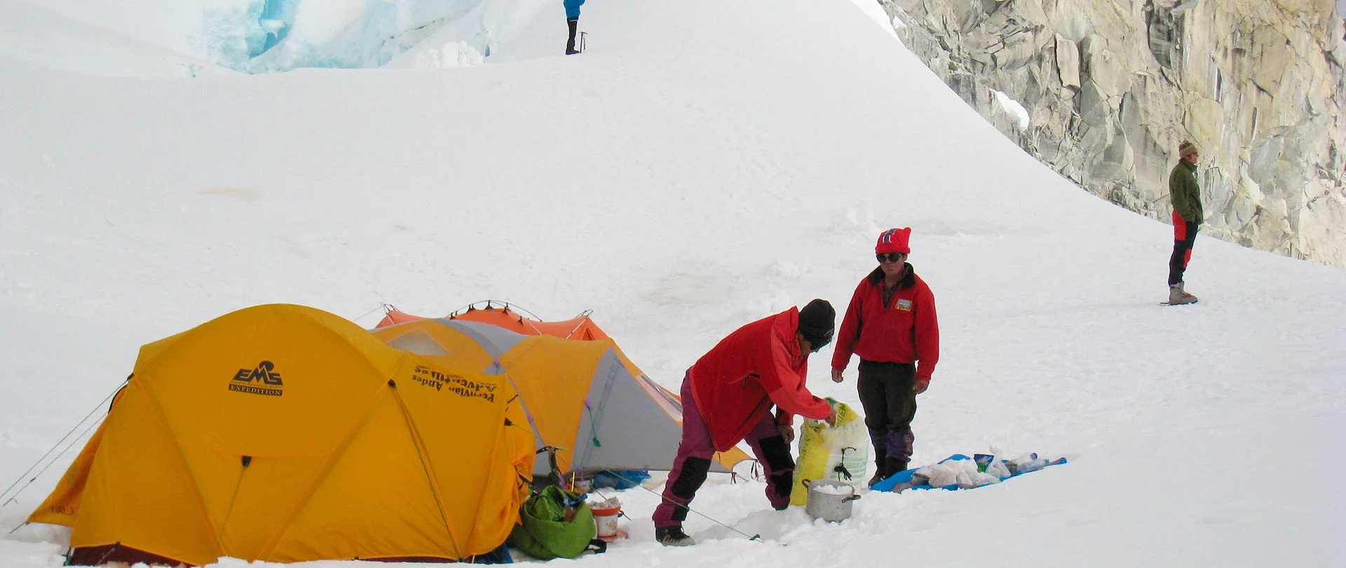 Chopicalqui peak climb 4 Tents at the Chopicalqui moraine high camp (5000m), the base for the summit attempt on the 6354m peak.